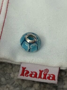 Blue Glass Charm Bead with Sterling Silver Core